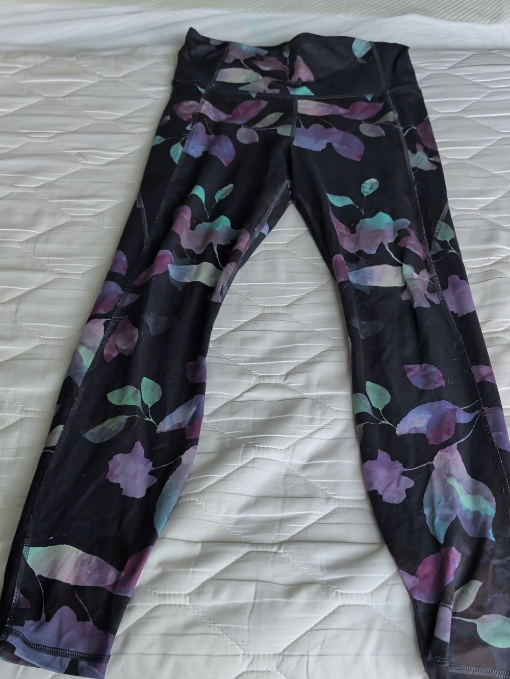 All in Motion Black Leggings with Lilac and Mint Floral Accents